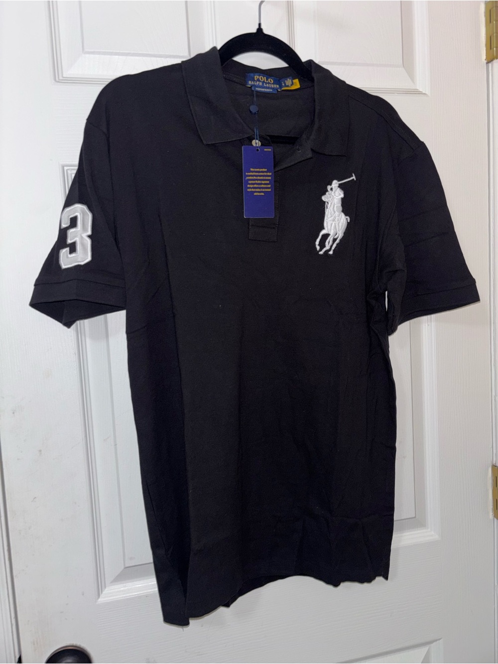 Polo Ralph Lauren- custom slim fit Wide Big Pony Polo Shirt Black/White Size XL